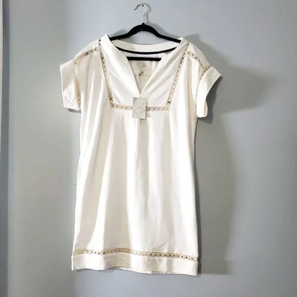 NWT Greylin White Tunic Dress Coastal Resort 100% Cotton Dress Pockets Size  0 - Picture 2 of 12